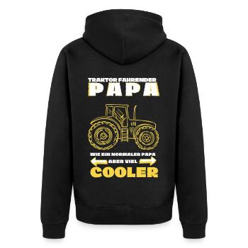 Traktor fahrender Papa Geschenk Geburtstag - Unisex Premium Bio Zip Hoodie - Schwarz - Hinten - Nico (187cm)