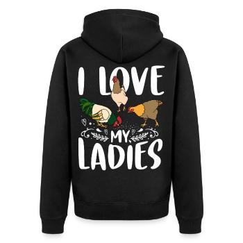 Chicken Chickens Hen Gockel Rooster Chicken Chick Farmer - Unisex Premium Organic Zip Hoodie - black - Back - Nico (187cm)