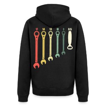 KFZ Mechaniker Geschenk - Unisex Premium Bio Zip Hoodie - Schwarz - Hinten - Nico (187cm)