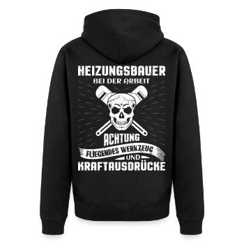 Heizungsbauer Heizungsbau Klempner Installateur - Unisex Premium Bio Zip Hoodie - Schwarz - Hinten - Nico (187cm)