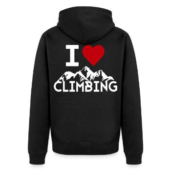 I love Mountain Climbing Wandern Tour Berg Outdoor - Unisex Premium Bio Zip Hoodie - Schwarz - Hinten - Nico (187cm)