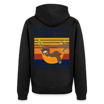 Irgendwas ist Faul hier Faultier - Unisex Premium Bio Zip Hoodie - Schwarz - Hinten - Nico (187cm)
