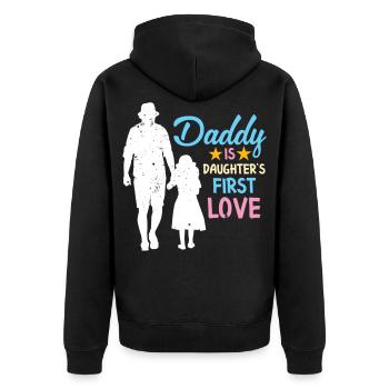 Daddy ist die erste Liebe der Tochter - Unisex Premium Bio Zip Hoodie - Schwarz - Hinten - Nico (187cm)