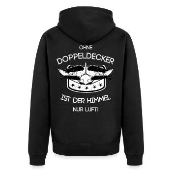 Ohne Doppeldecker ist der Himmel nur Luft - Unisex Premium Bio Zip Hoodie - Schwarz - Hinten - Nico (187cm)