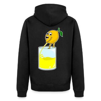 Zitrone pinkelt - Unisex Premium Bio Zip Hoodie - Schwarz - Hinten - Nico (187cm)