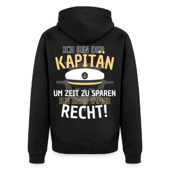 Kapitän Spruch Herren Boot Segler Nautik Motorboot - Unisex Premium Bio Zip Hoodie - Schwarz - Hinten - Nico (187cm)