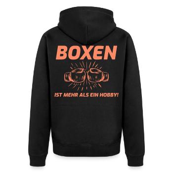 Boxen Spruch - Unisex Premium Bio Zip Hoodie - Schwarz - Hinten - Nico (187cm)