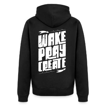 Wach bete Erschaffe - Unisex Premium Bio Zip Hoodie - Schwarz - Hinten - Nico (187cm)