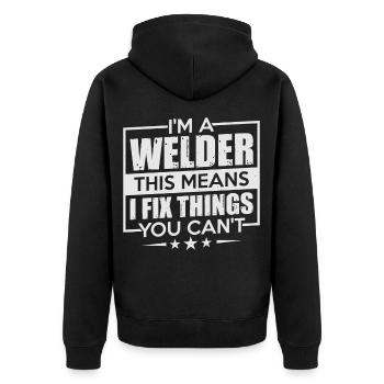 welding welding - Unisex Premium Organic Zip Hoodie - black - Back - Nico (187cm)