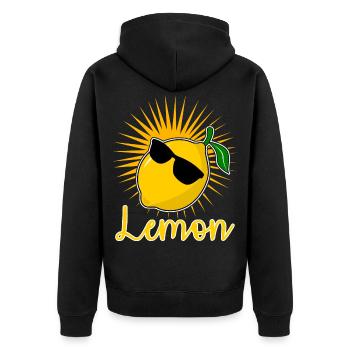 Zitrone - Unisex Premium Bio Zip Hoodie - Schwarz - Hinten - Nico (187cm)