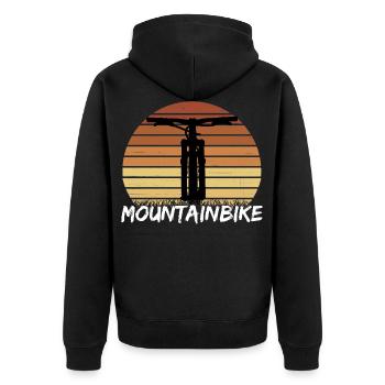 Mountain Biker / MTB Downhill Fahrrad geschenk - Unisex Premium Bio Zip Hoodie - Schwarz - Hinten - Nico (187cm)