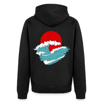 Japanische Welle Asiatische retro Tattoo Kunst - Unisex Premium Bio Zip Hoodie - Schwarz - Hinten - Nico (187cm)