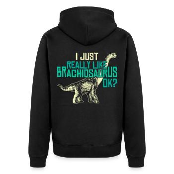 I Just Like Dinosaurs - Unisex Premium Organic Zip Hoodie - black - Back - Nico (187cm)