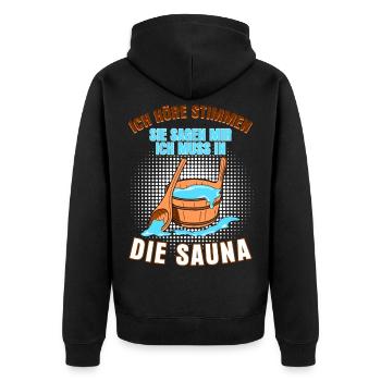 Sauna Spruch Wellness Saunameister Witz - Unisex Premium Bio Zip Hoodie - Schwarz - Hinten - Nico (187cm)