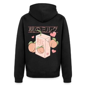Japanischer Pfirsich Saft retro Anime Design - Unisex Premium Bio Zip Hoodie - Schwarz - Hinten - Nico (187cm)