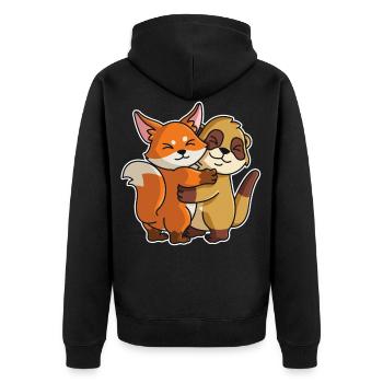 Fuchs mit Erdmännchen Liebe süßes niedliche Tiere - Unisex Premium Bio Zip Hoodie - Schwarz - Hinten - Nico (187cm)
