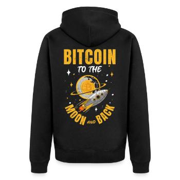 Bitcoin Tshirt Börse Geld Krypto Blockchain Hodl - Unisex Premium Bio Zip Hoodie - Schwarz - Hinten - Nico (187cm)