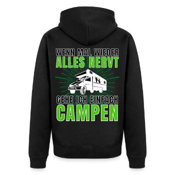 WENN ALLES NERVT, GEHE ICH CAMPEN! DAS CAMPER - Unisex Premium Bio Zip Hoodie - Schwarz - Hinten - Nico (187cm)