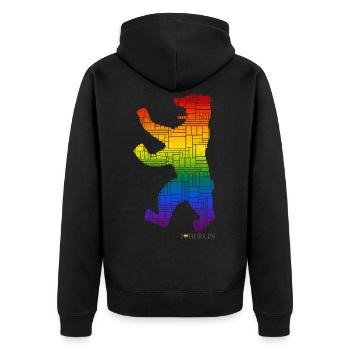 Berliner Bär - I Love Berlin - Pride Edition - Unisex Premium Bio Zip Hoodie - Schwarz - Hinten - Nico (187cm)