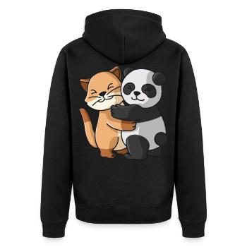Cat and Panda Hug Cuddle Animals - Unisex Premium Organic Zip Hoodie - black - Back - Nico (187cm)