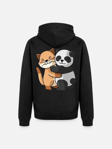 Cat and Panda Hug Cuddle Animals - Unisex Premium Organic Zip Hoodie - black