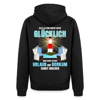 Borkum Insel Urlaub - Unisex Premium Bio Zip Hoodie - Schwarz - Hinten - Nico (187cm)