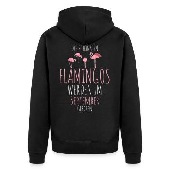 September Geburtstag Flamingo Spruch Lustig - Unisex Premium Bio Zip Hoodie - Schwarz - Hinten - Nico (187cm)