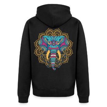 Afrika indischer Elefant Kopf Tierfreund Yoga - Unisex Premium Bio Zip Hoodie - Schwarz - Hinten - Nico (187cm)