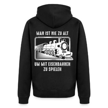 Modelleisenbahn - Unisex Premium Bio Zip Hoodie - Schwarz - Hinten - Nico (187cm)