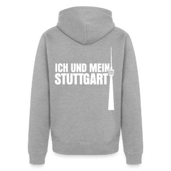 Stuttgart Stuttgarter Fernsehturm - Unisex Premium Bio Zip Hoodie - Grau meliert - Hinten - Nico (187cm)