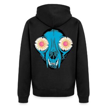 Dark Tier Hund Schädel Skull Fantasy Grufti Gothic - Unisex Premium Bio Zip Hoodie - Schwarz - Hinten - Nico (187cm)