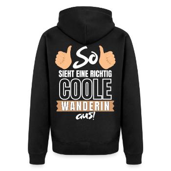 SO SIEHT EINE COOLE WANDERIN AUS! WANDERN & - Unisex Premium Bio Zip Hoodie - Schwarz - Hinten - Nico (187cm)