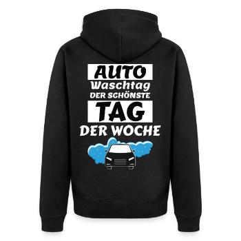 auto waschtag - Unisex Premium Bio Zip Hoodie - Schwarz - Hinten - Nico (187cm)