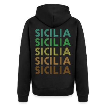 Sizilien Retro Sicilia - Unisex Premium Bio Zip Hoodie - Schwarz - Hinten - Nico (187cm)