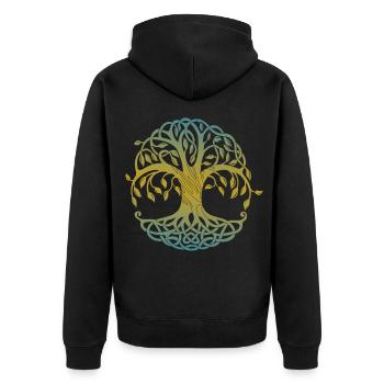 Tribal Yggdrasil Tattoo Wikinger Design Baum - Unisex Premium Bio Zip Hoodie - Schwarz - Hinten - Nico (187cm)