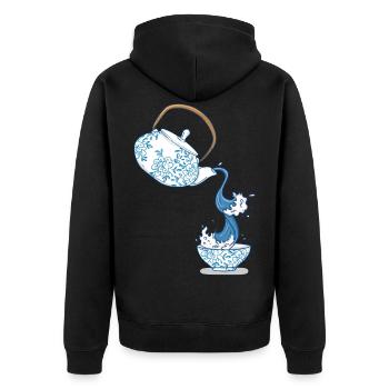 Teapot big wave art drawing Japan style - Unisex Premium Organic Zip Hoodie - black - Back - Nico (187cm)