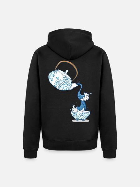 Theepot grote golf kunst tekening Japan stijl - Uniseks Premium bio ziphoodie - zwart