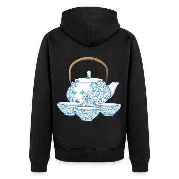 Tee oder Kaffee Kanne mit Tassen asiatische Kunst - Unisex Premium Bio Zip Hoodie - Schwarz - Hinten - Nico (187cm)
