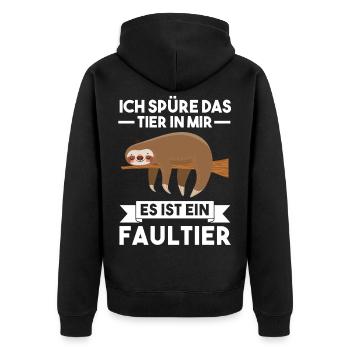 Ich Spüre Das Tier In Mir Es Ist ein Faultier - Unisex Premium Bio Zip Hoodie - Schwarz - Hinten - Nico (187cm)