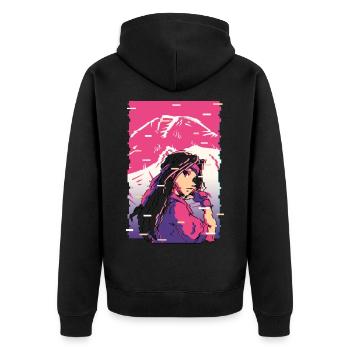Karate Anime Girl Vaporwave Waifu Fujiyama Otaku - Unisex Premium Organic Zip Hoodie - black - Back - Nico (187cm)