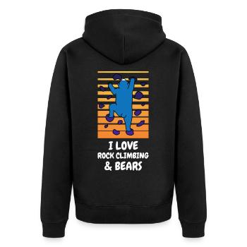 I Love Rock Climbing & Bears Lustig Bär Climber - Unisex Premium Bio Zip Hoodie - Schwarz - Hinten - Nico (187cm)