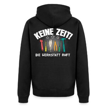 Die Werkstatt ruft - Unisex Premium Bio Zip Hoodie - Schwarz - Hinten - Nico (187cm)