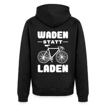 Fahrrad - Waden statt Laden - MTB Rennrad Spruch - Unisex Premium Bio Zip Hoodie - Schwarz - Hinten - Nico (187cm)