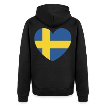 FANTASTIC SWEDEN FLAG DESIGN - Unisex Premium Bio Zip Hoodie - Schwarz - Hinten - Nico (187cm)
