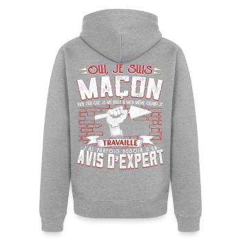 Maçon Maçonnerie Humour Macon - Veste à capuche bio Premium Unisexe - gris chiné - Dos - Nico (187cm)