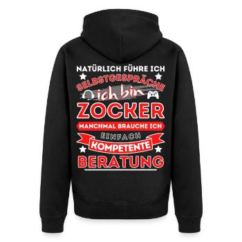 Der PC Zocker und Konsolen Gamer Spruch zum Zocken - Unisex Premium Bio Zip Hoodie - Schwarz - Hinten - Nico (187cm)