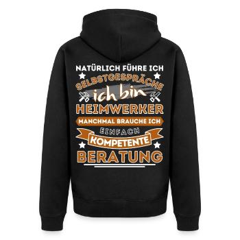 HEIMWERKER HOBBYHANDDWERKER & HANDWERK GESCHENKE - Unisex Premium Bio Zip Hoodie - Schwarz - Hinten - Nico (187cm)