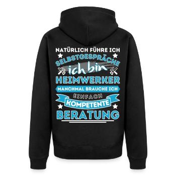 HEIMWERKER HOBBYHANDDWERKER & HANDWERK GESCHENKE - Unisex Premium Bio Zip Hoodie - Schwarz - Hinten - Nico (187cm)