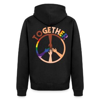 Human Rights Together Peace Sign - Unisex Premium Bio Zip Hoodie - Schwarz - Hinten - Nico (187cm)