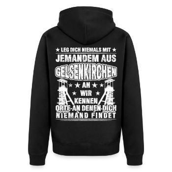 Gelsenkirchen Gelsenkirchener Witz - Unisex Premium Bio Zip Hoodie - Schwarz - Hinten - Nico (187cm)